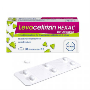 Produktbild von LEVOCETIRIZIN HEXAL bei Allergien 5 mg Filmtabl.